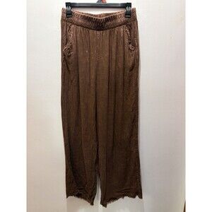Zenana Linen Blend Palazzo Pant in Ash Brown Women Large Boho India Hippie Vibe